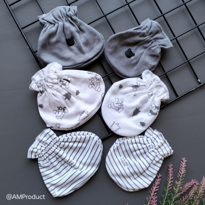 3 pasang sarung tangan kaki bayi newborn motif profit