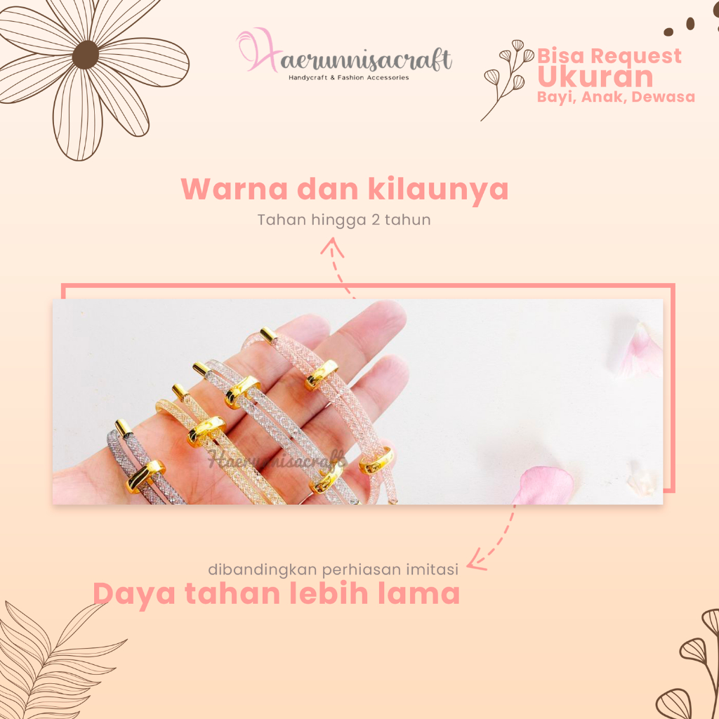 Gelang Gliter Glitter Serut Kawat Crystal kristal Dewasa