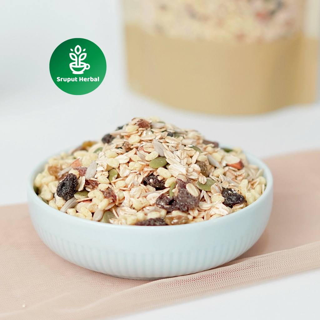 Muesli Safiya 1kg dan 500 gr - Sereal Makanan Ringan- Oat Makanan Untuk Sarapan Sruput Herbal