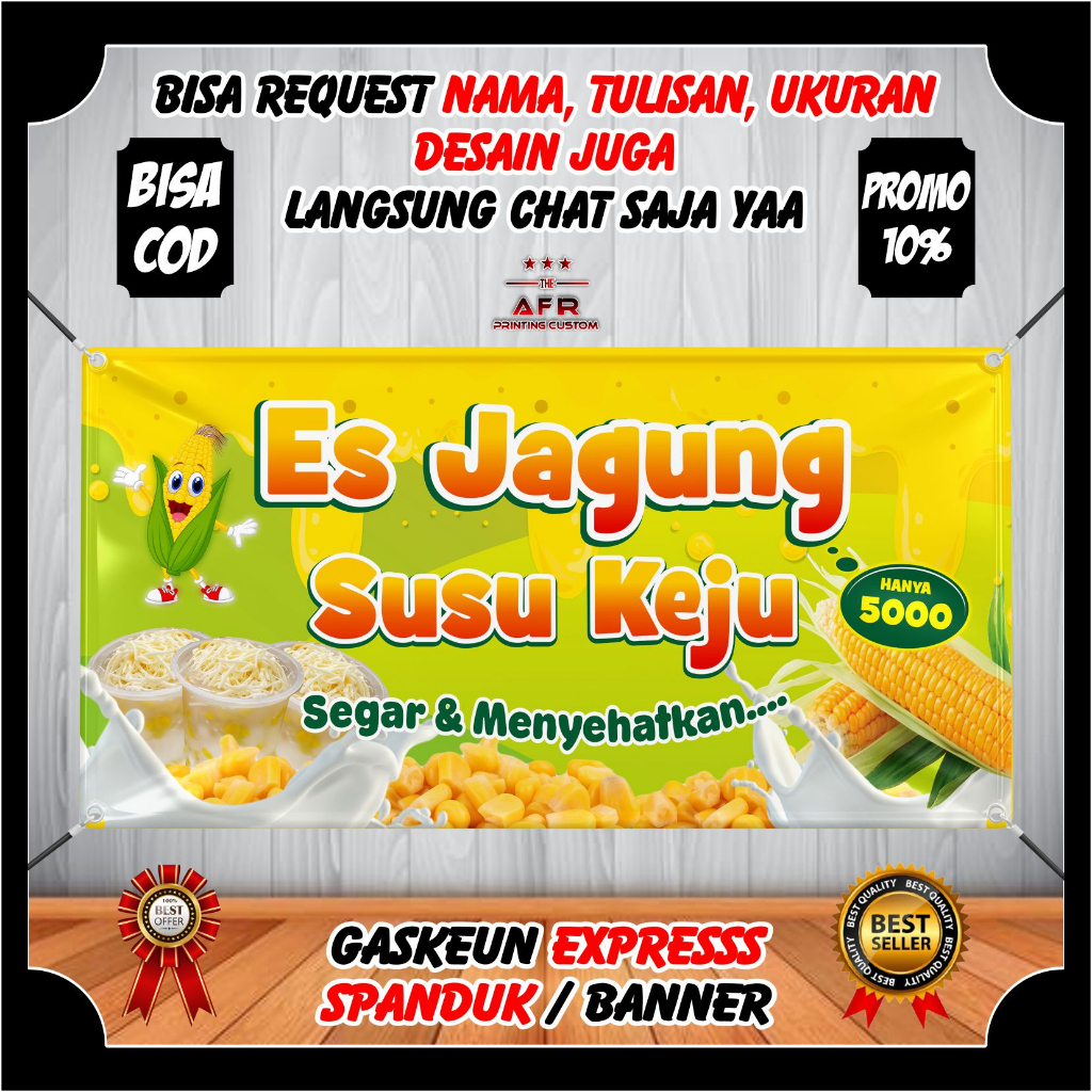 SPANDUK BANNER ES JAGUNG HAWAI ES JAGUNG SUSU KEJU ES JASUKE VIRAL KEKINIAN BERKUALITAS DESAIN CUSTO