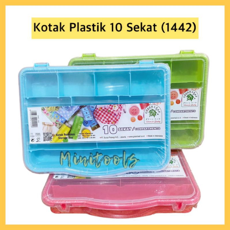 Kotak Plastik 10 Sekat / Kotak Aksesoris 10 Sekat / Green Leaf 1442