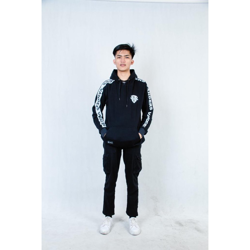 Hoodie Vanders Hitam Taped Original Sweater Unisex CEWEK COWOK Bahan Premium