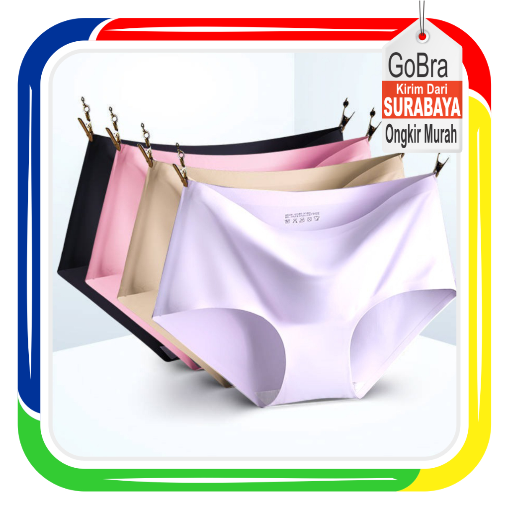 Gobra ♕ PW005 Celana Dalam Wanita Seamless Sutra ori Brief Breathable Mid Waist CD Ice Silk Sutra Lembut Wanita Bahan Nyaman Anti Nyeplak Tanpa Jahitan Import