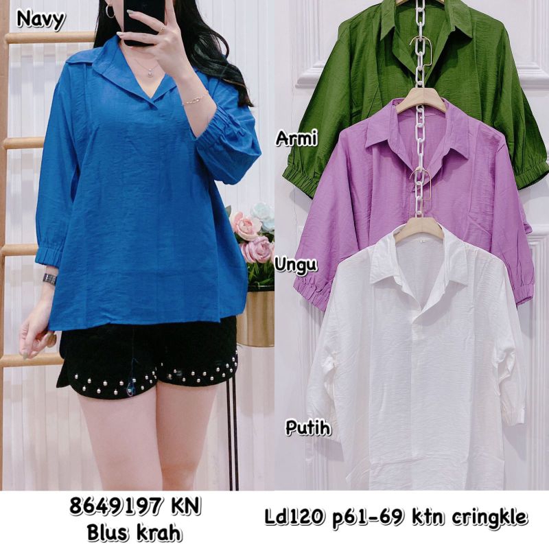 8649# BLOUSE KERAH KATUN IMPORT JUMBO POLOS BORDIR