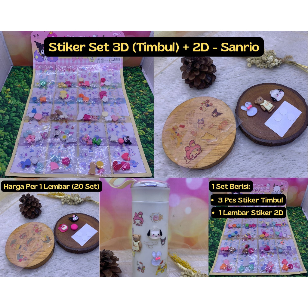 (20 SET) STIKER TIMBUL ANAK 3D MOTIF SANRIO / STIKER BOTOL 3D / STIKER KARAKTER TIMBUL MOTIF SANRIO / STIKER ANAK 3D LUCU