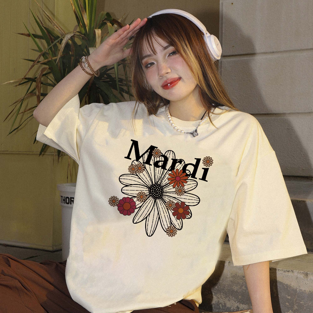 T-shirt Lengan Pendek Retro Flower Korean Style/Kaos Atasan Wanita/Baju Kaus Oversize Wanita/Kaos Wanita