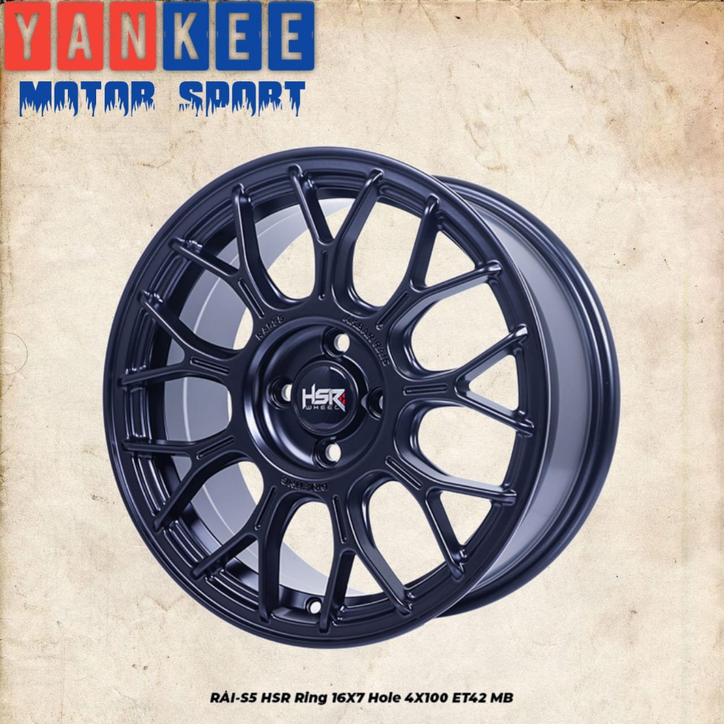 Velg Mobil HSR RAI S5 R16x7 H4x100 ET42 warna black & silver