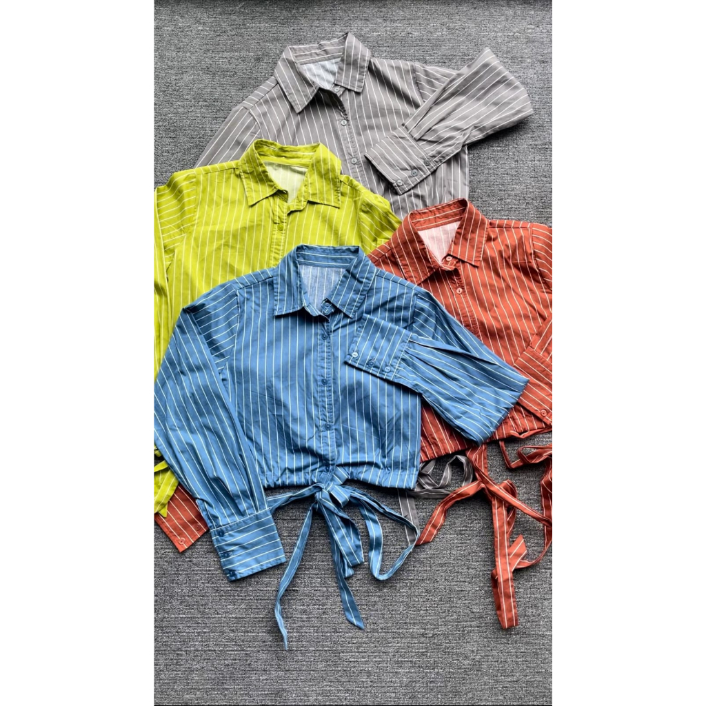 Peach Poppy CARISSA Stripe Shirt - Kemeja Salur Basic Wanita - Kemeja Fashion Wanita - Blouse Wanita-  Korean Style Shirt - Atasan Wanita