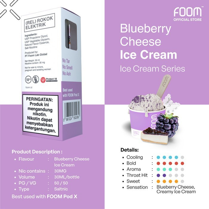 (Saltnic) Foom Blueberry Cheese Ice Cream Salt 30ml 30mg by Foom