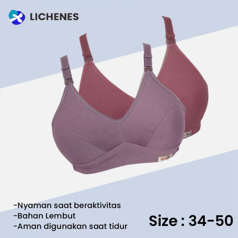 LICHENES - Bra Sport 34-50 Busa Tipis Tanpa Kawat BH DEWASA (1 Pcs)