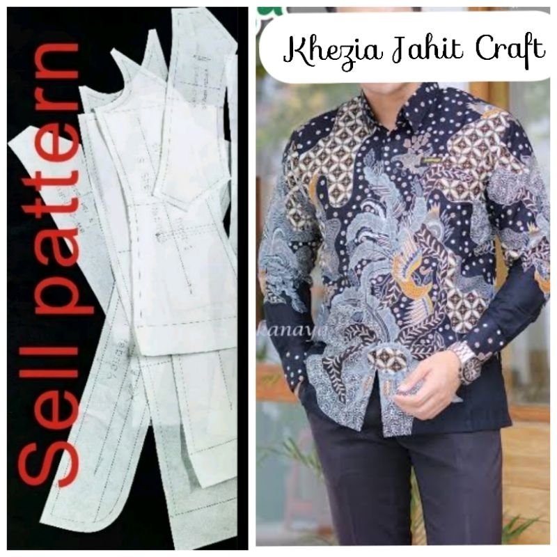 Pola Baju Kemeja Batik Pria Lengan Panjang (JUAL POLA BUKAN BAJU)