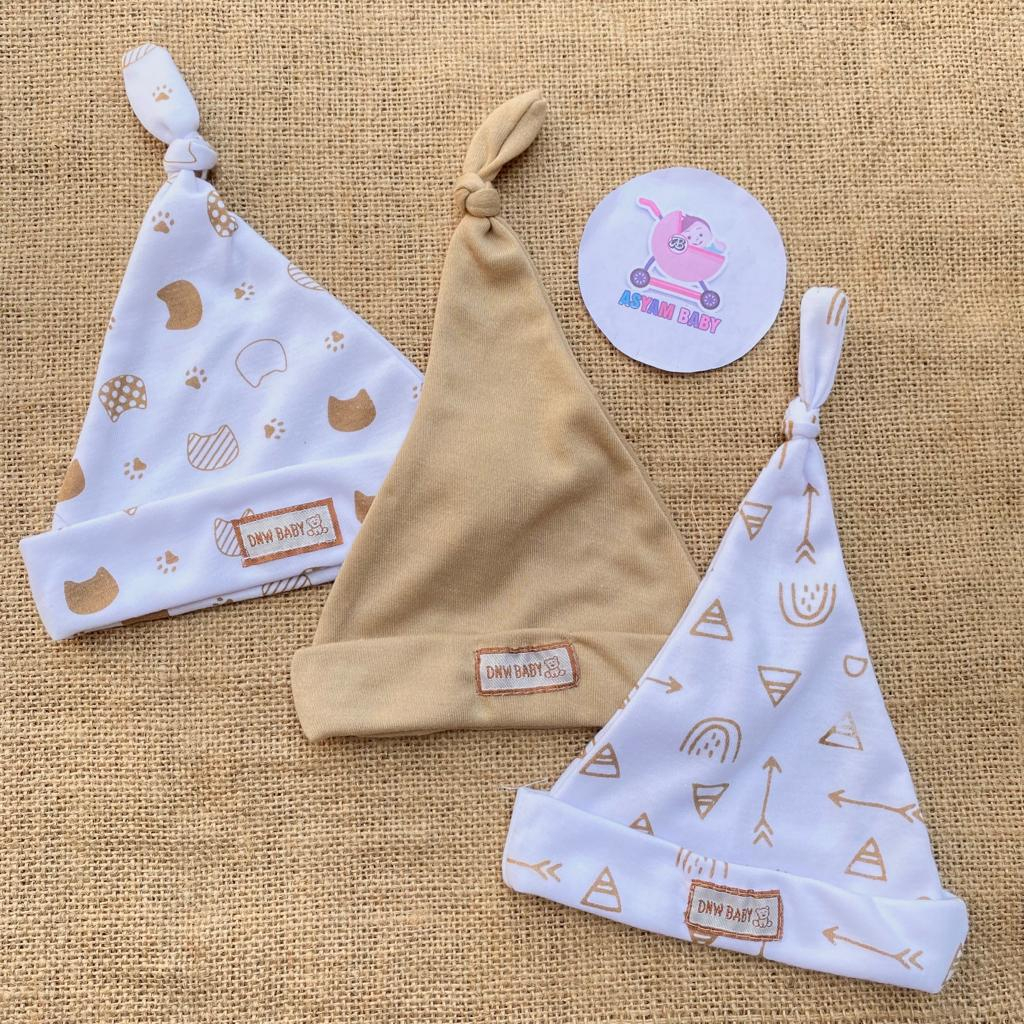 3 Pcs Kupluk Bayi Newborn Sablon Topi Bayi Pelindung Kepala Bayi Asyam Baby