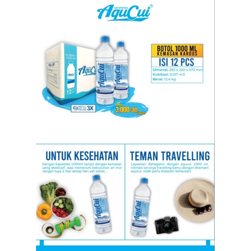 Aqucui botol square 1.000 ml isi 12 btl/box termurah