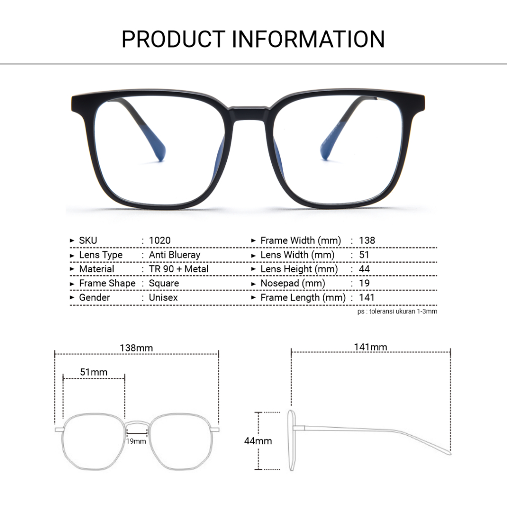 Robins kacamata Wayfarer Anti Radiasi Blueray Frame Kacamata Komputer Minus Photocromic Bluecromic Fashion Untuk Pria Wanita 1020-5