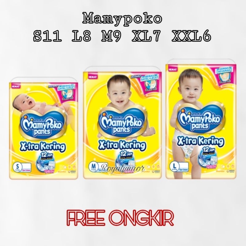 MamyPoko Pants X-tra Kering Popok Celana Pempers Murah Pack kecil S11 M9  L8 XL 7 XXL 6