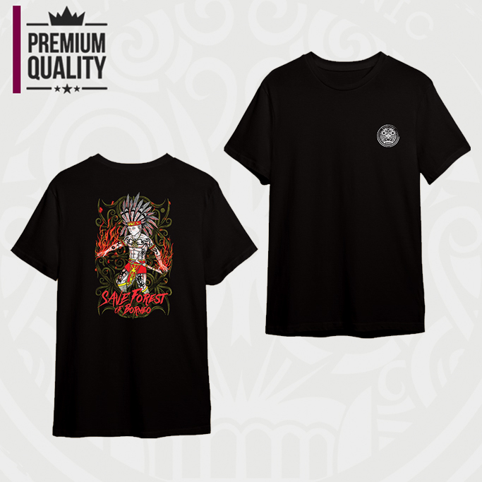 Kaos Save Forest of Borneo / Baju Etnik / Baju kaos dayak / baju kalimantan / kaos hitam / baju moti