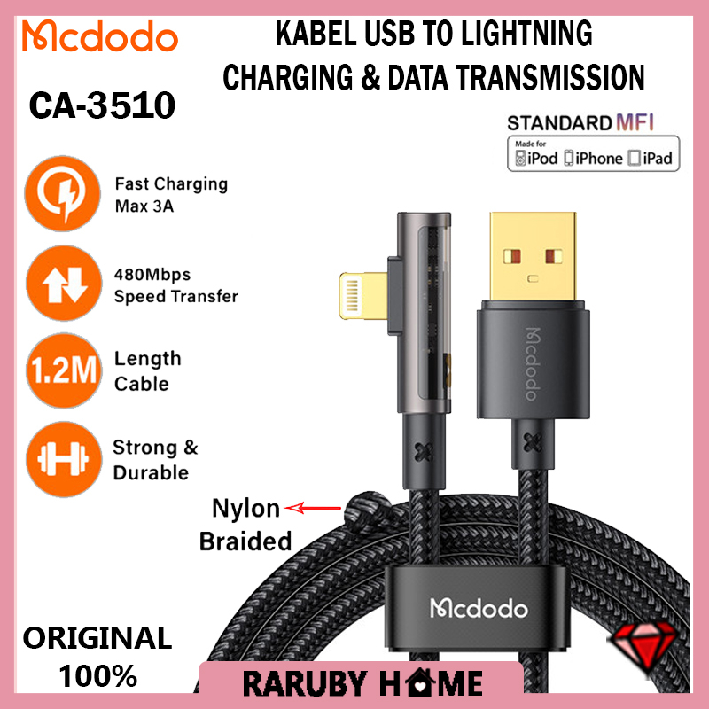 Mcdodo Ca-3510 Kabel Charger Iphone 8 X Xr Lightning Gaming 3A Cable Data Fast Charging