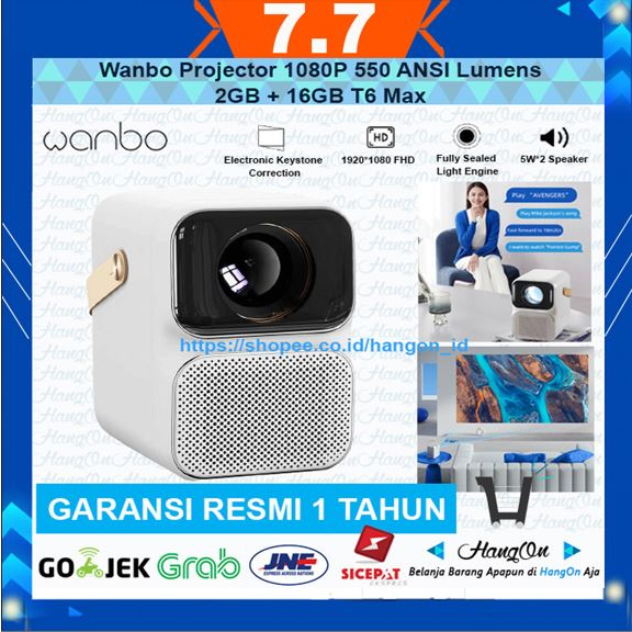 Wanbo T6 Max Smart Projector 1080P 550 ANSI Lumens 2GB+16GB Proyektor