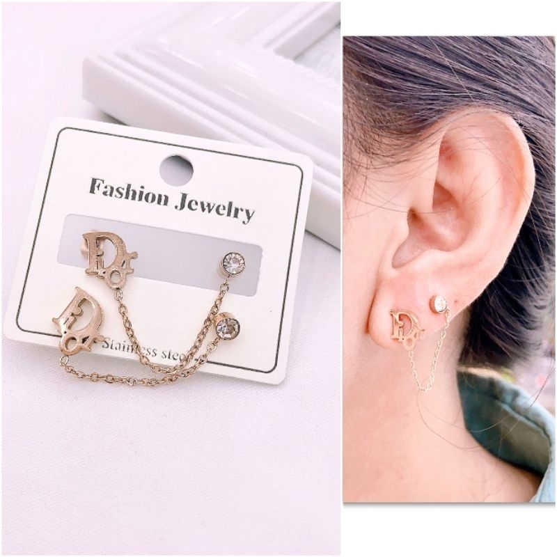 Anting Titanium asli anting 2lubang anti karat anti alergi Premium Quality Branded Band Anti karat Anting Stainless Steel Ori G819