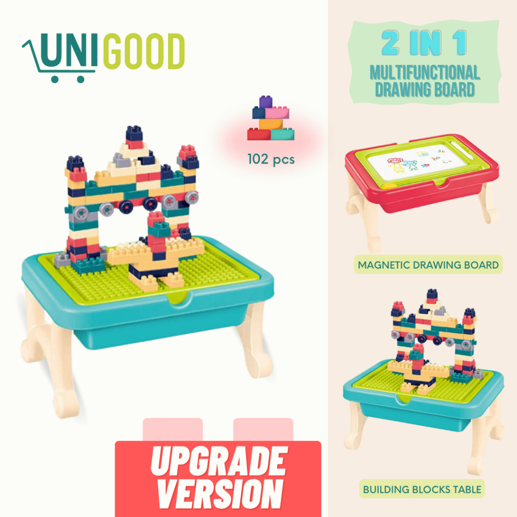 UNIGOOD - Mainan Anak Painting Art Meja Balok Papan Gambar Magnetic Multifungsi