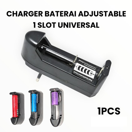 Desktop Charger Baterai Universal 1 Slot AA AAA Adjustable Non Kabel Batre 18650 26650 Recharge Battery Casan Vape Senter Cash Cas SWAT POLICE 14500 CR123 Tanpa Kabel
