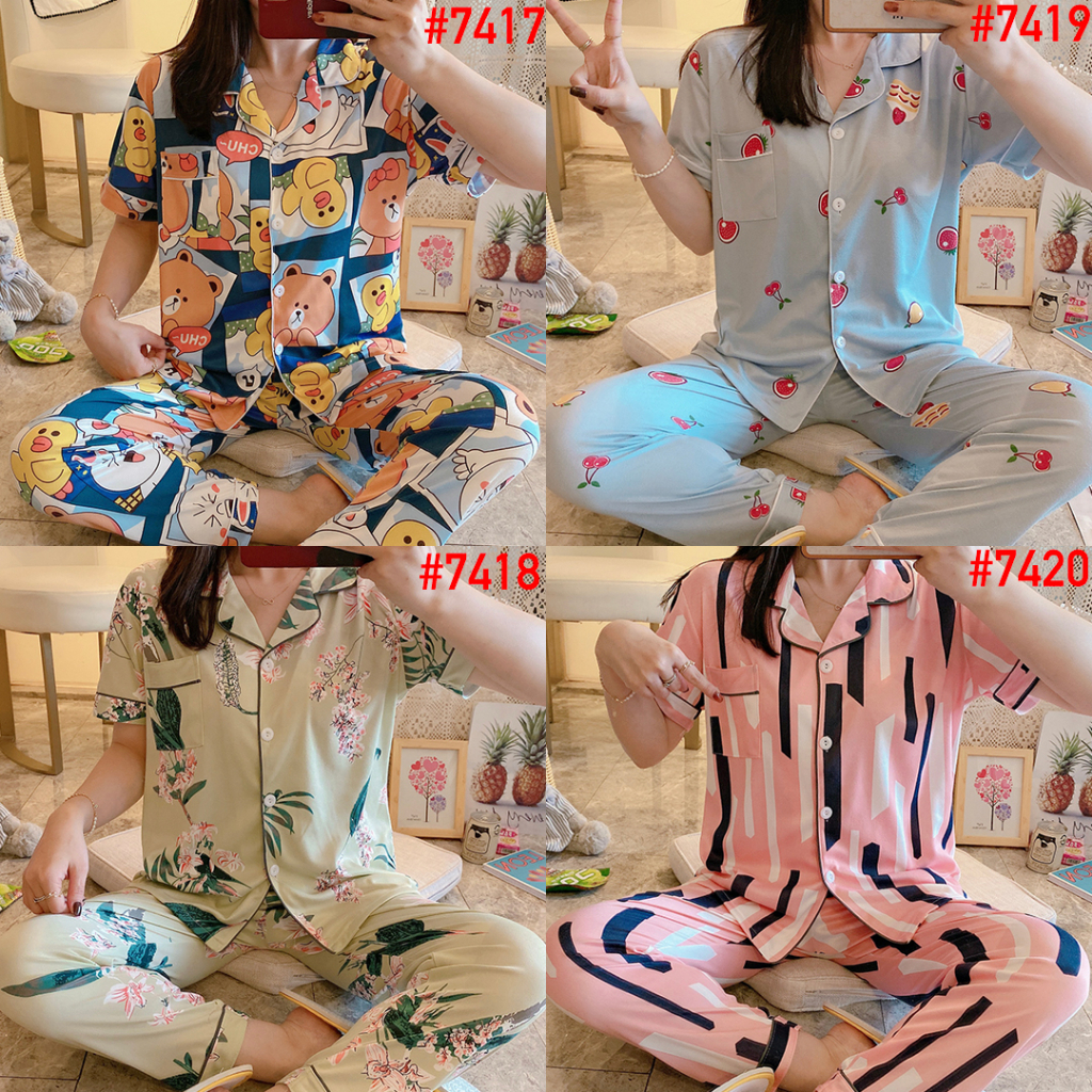 LEISURE WEAR Set Piyama Baju Tidur Wanita Dewasa CP Pajamas Import Kemeja Lengan Pendek dan Celana P