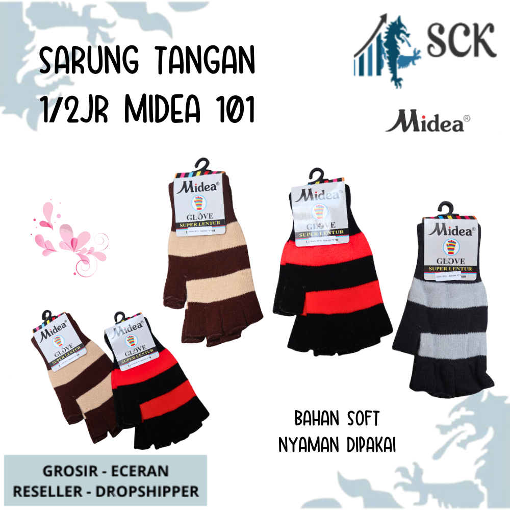 Sarung Tangan MIDEA 1/2 Jari 101 Strip WARNA / Kaos Tangan Wanita Dewasa Cerah Gelap Polos / Perlengkapan Otomotif – SCK