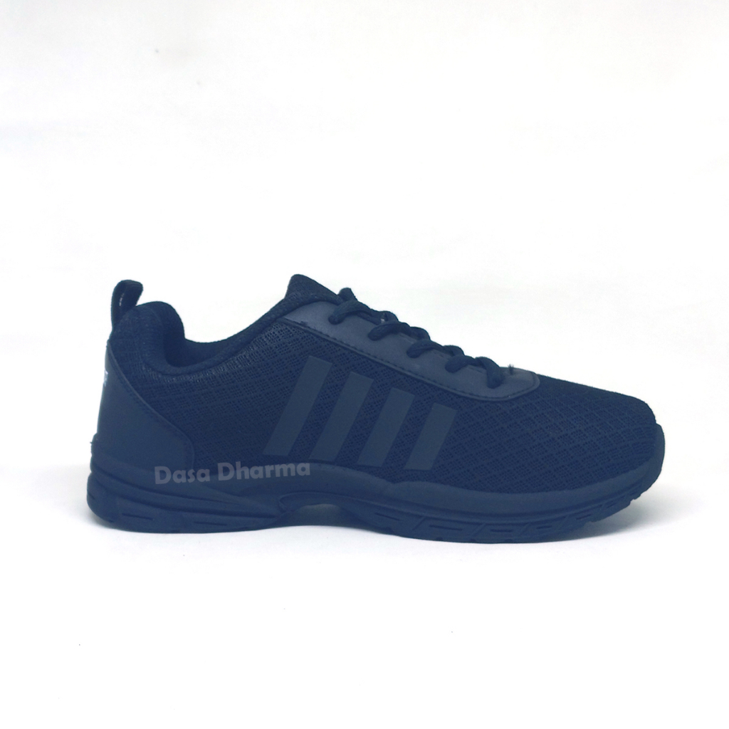 Sepatu Runner Sekolah SD SMP SMA Pria Sneakers Olahraga Hitam Polos Size 38 - 43