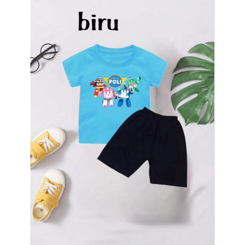 Setelan  kaos Anak Laki Laki Robocar Poli usia 1-9Tahun