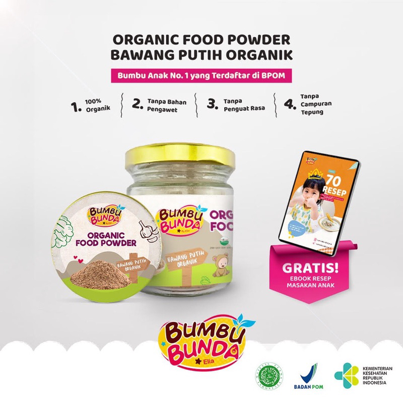 Bumbu Bunda Elia Organic Food Powder Bawang Putih Garlic Powder Organik Bumbu Mpasi