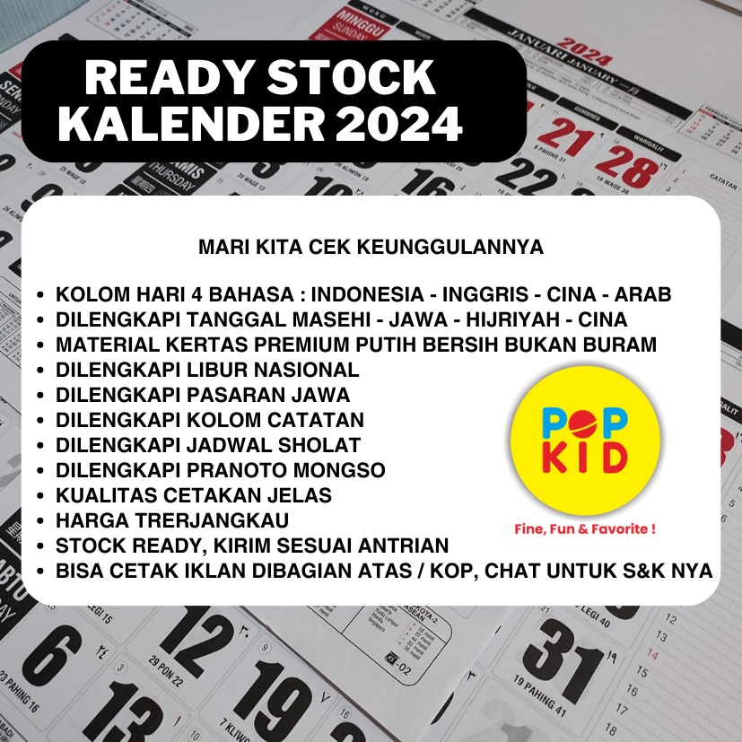 PROMO KALENDER NASIONAL 2024 / 32 X 48 CM / KALENDER STANDAR / KALENDER JAWA 2023 / KALENDER DINDING 2023