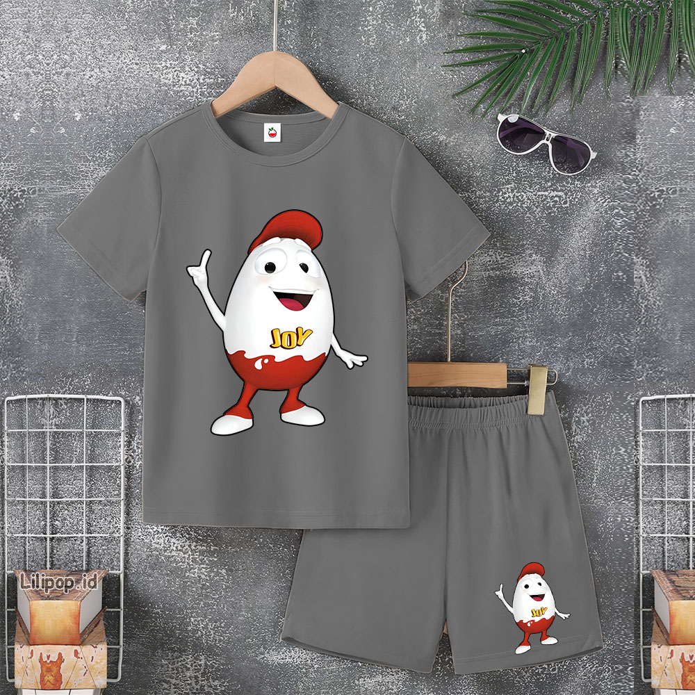 Baju Anak Stelan Usia 4-10 Tahun KINDER JOY Kaos 3/4 Cowok Cewek  Celana Pendek Harian