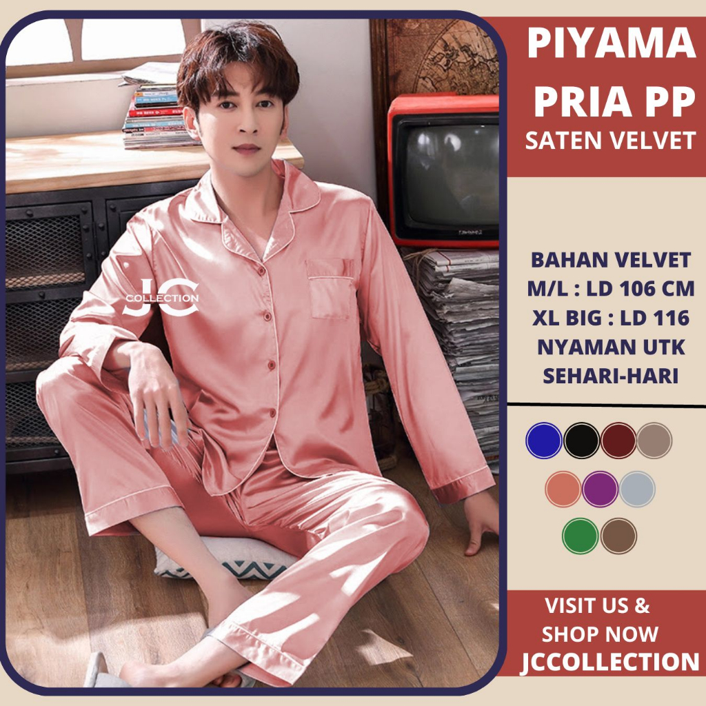 Piyama Pria Lengan Panjang Satin PP L/ Pajamas Saten Long / Piyama Satin Cowok LS - JCCollections