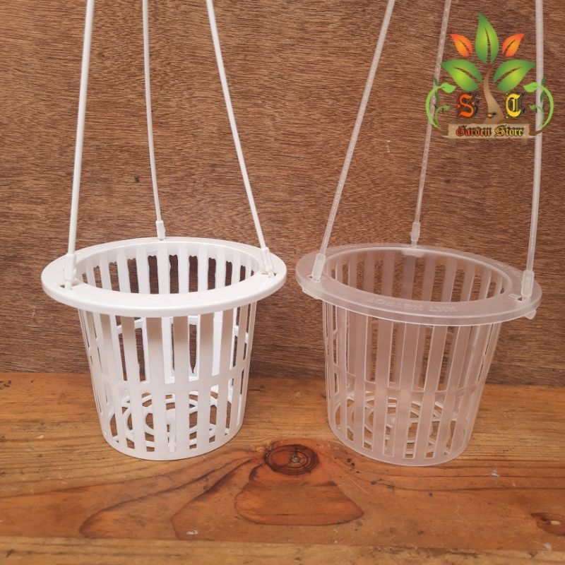 POT BUNGA GANTUNG ANGGREK 14 NKT NETPOT PUTIH BENING/ TRANSPARAN HITAM | POT TANAMAN