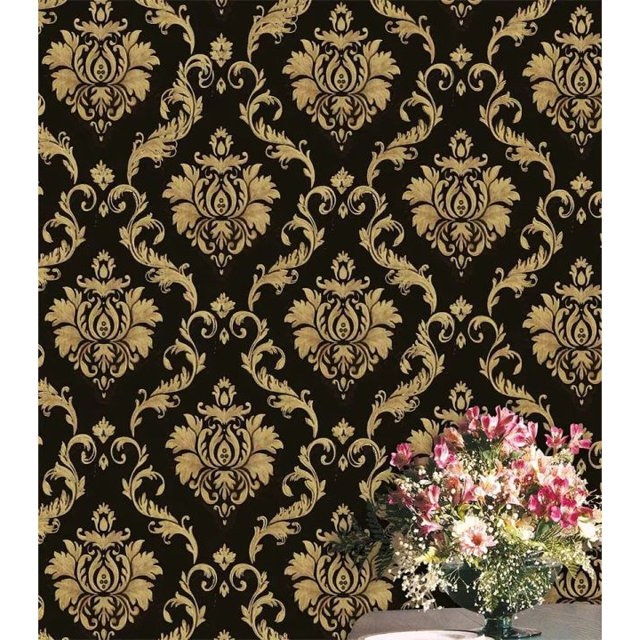 WALLPAPER DINDING MOTIF BATIK COKLAT HITAM