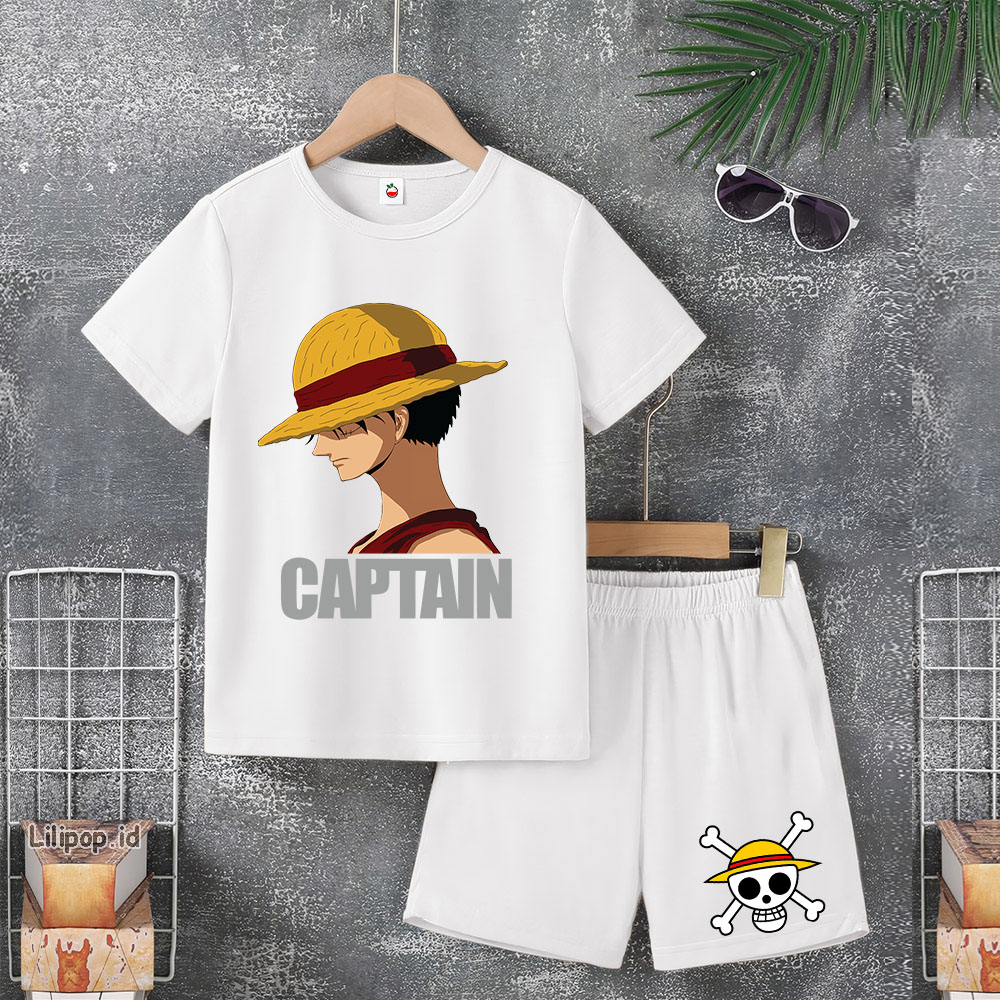 Baju Anak Stelan Usia 5 -10 Tahun LUFFY ONE PIECE Kaos 3/4 Cowok Cewek  Celana Pendek Harian