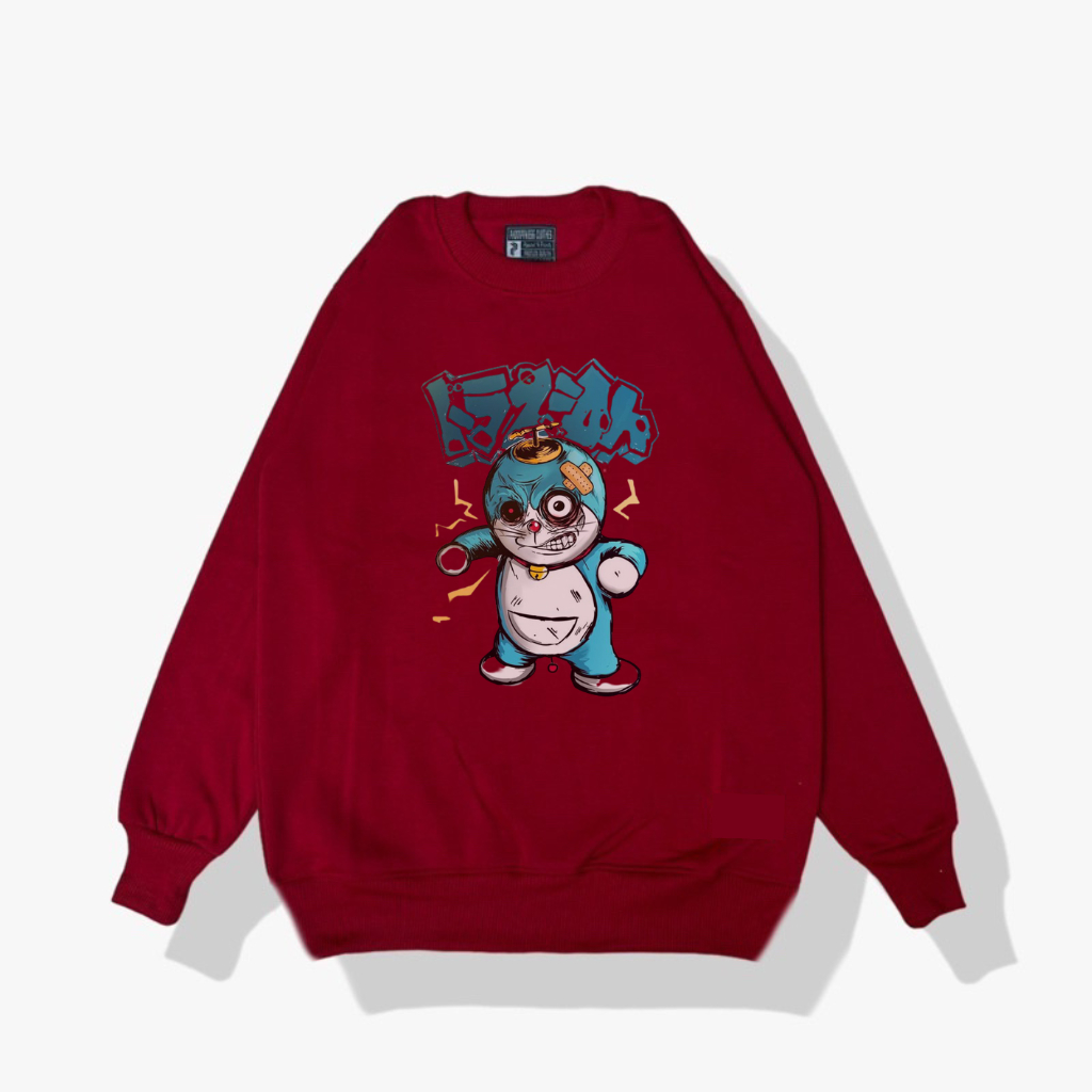 Sweater Crewneck Pria ANGRY DORAEMON Casual Style Bahan Premium Fashion Casual Wanita Pria