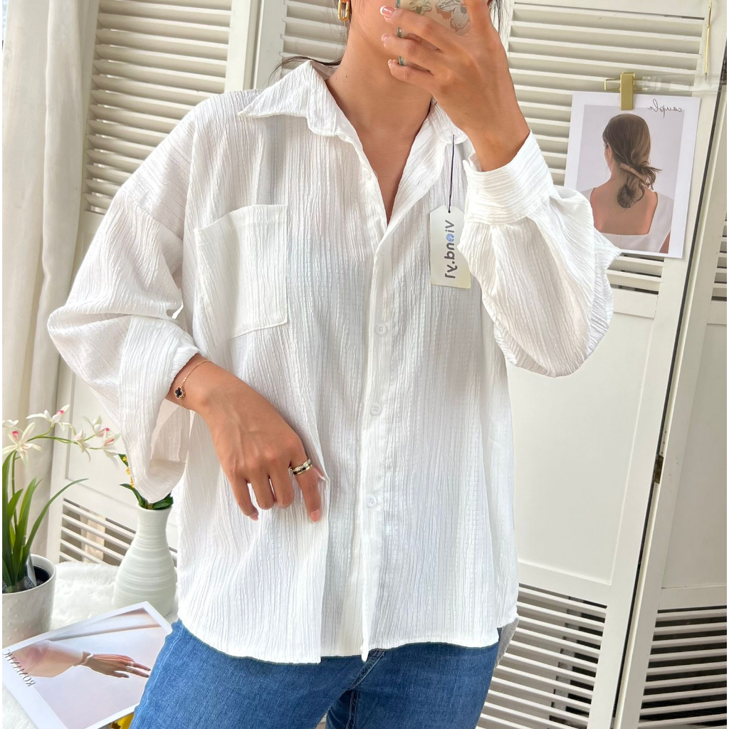 Kemeja Ladycrush Oversize Wanita Korea Polos Terbaru / Atasan Blouse Pocket B.04