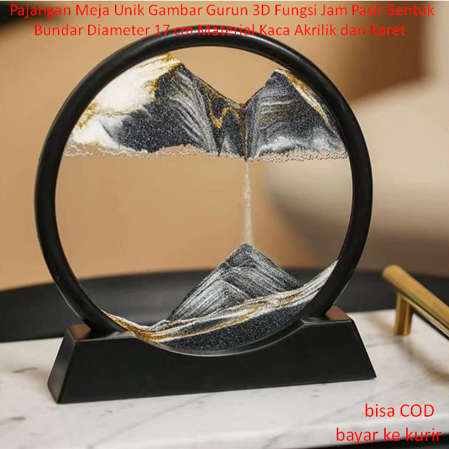 Pajangan Meja Unik Gambar Gurun 3D Fungsi Jam Pasir Bentuk Bundar Diameter 17 cm Material Kaca Akril