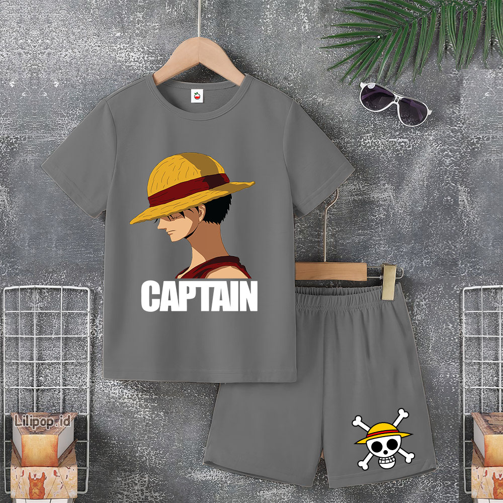 Baju Anak Stelan Usia 5 -10 Tahun LUFFY ONE PIECE Kaos 3/4 Cowok Cewek  Celana Pendek Harian