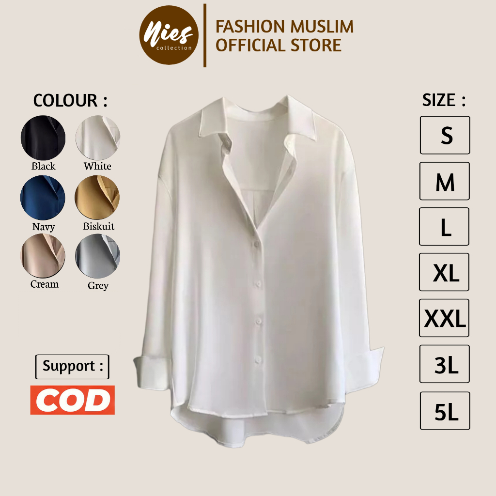 HemClo Kemeja Polos Wanita Ukuran S M L XL XXL XXXL XXXXL 2XL 3XL 5XL 2L 3L 5L Kemeja Basic Kemeja K