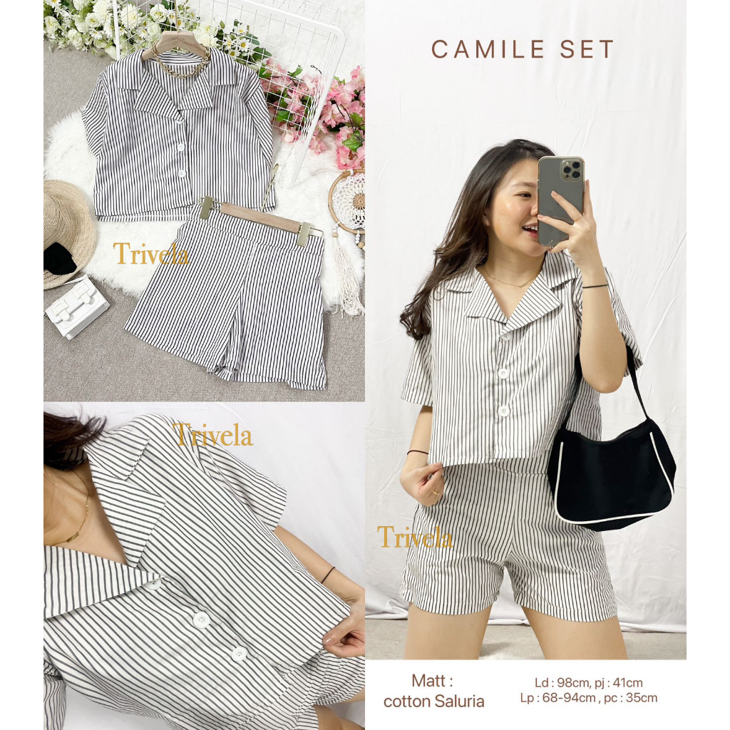 CASIA SET / SETELAN WANITA KATUN SALURIA / SET WANITA / SETELAN CELANA PENDEK / FASHION WANITA  / SJJ CAMILE