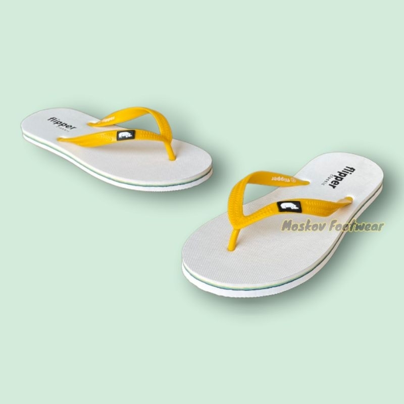 Munims Flip Flops Wide Sandal Jepit Pria Santai Karet Rubber Sendal Japit Pantai Casual Flip Flop White On Yellow