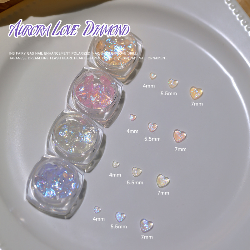 [ COD ] Hiasan Kuku 3d Nail Untuk Aksesoris Nail Art/Manicure Charms Berlian/Aurora Love Decoration Crystal Nail Art