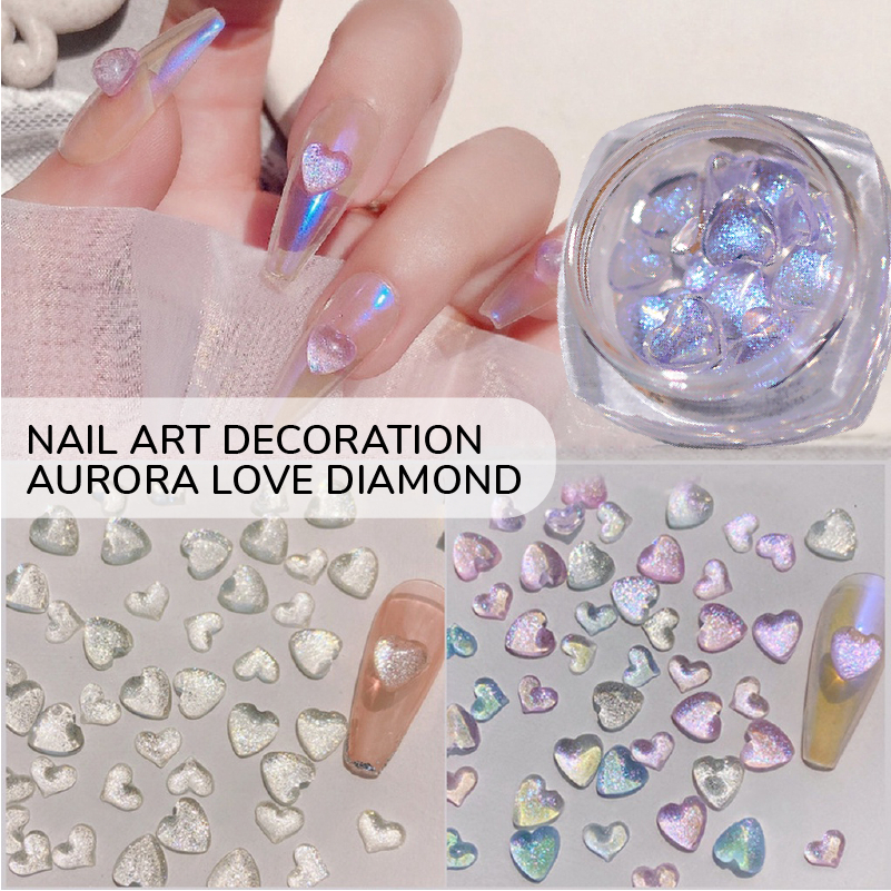 [ COD ] Hiasan Kuku 3d Nail Untuk Aksesoris Nail Art/Manicure Charms Berlian/Aurora Love Decoration Crystal Nail Art