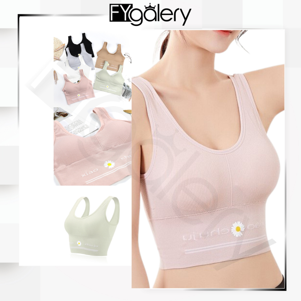 FYGALERY BRA532 Bra Tanpa Kawat Pakaian Dalam Wanita Polos Motif Bunga Tali Tanktop Crop BH Olahraga Sportbra Gym Murah