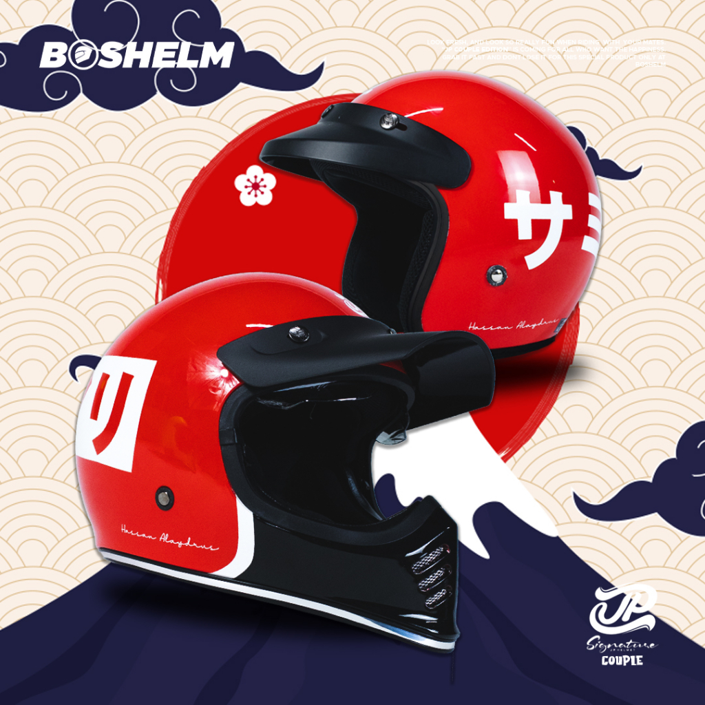 BOSHELM Helm Retro JP BABA MERAH GLOSSY Couple Edition
