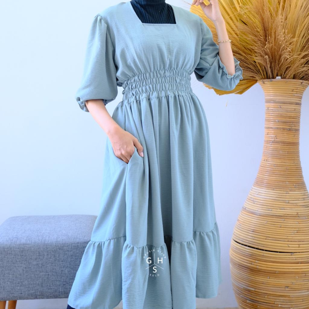 YONNA LONG DRESS REMPEL DRESS ATASAN WANITA CRINCLE AIRFLOW PREMIUM (MGA)