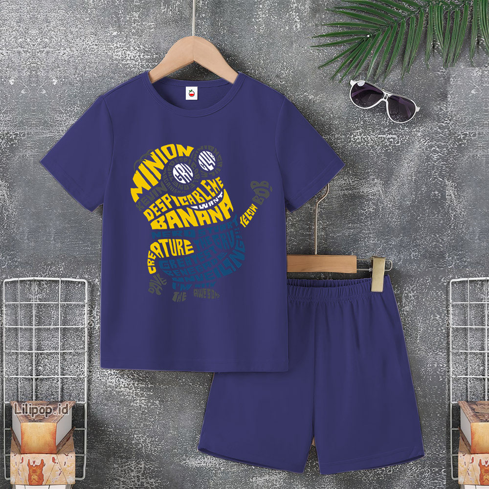 Baju Anak Stelan Usia 5-10 Tahun MINION Kaos 3/4 Cowok Cewek  Celana Pendek Harian