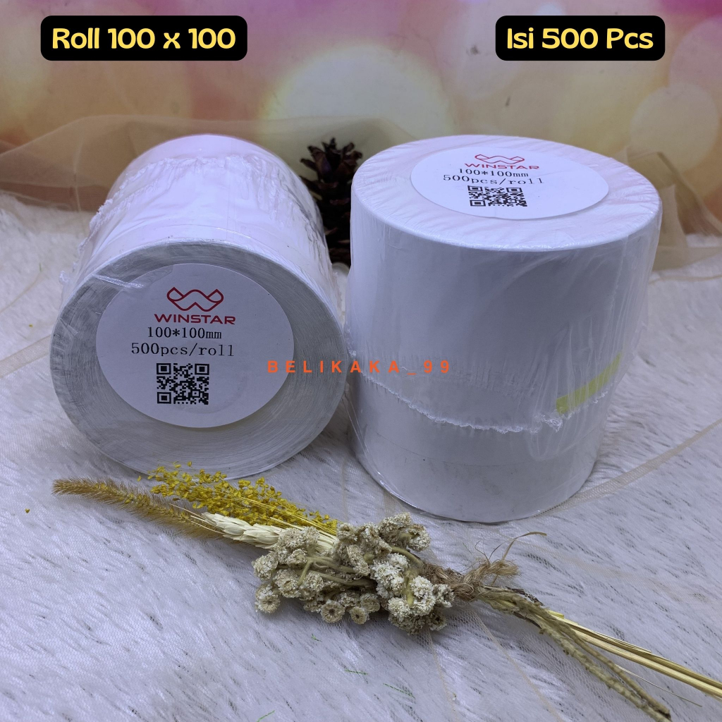 LABEL THERMAL RESI 100X100 UKURAN A6 ROLL ISI 500 PCS MERK WINSTAR / KERTAS STIKER THERMAL LABEL BARCODE / KERTAS RESI TEMPEL A6 / LABEL STIKER THERMAL